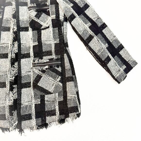 Lauren Elliott Tweed Fringe Hem Blazer Black and White SIze 8 - Picture 4 of 6